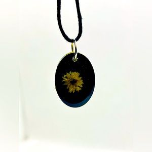 Handmade Preserved yellow flower black base necklace